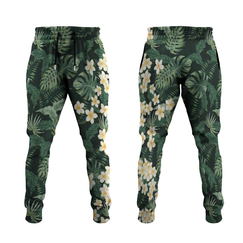 Hawaii Plumeria Tropical Leaves Jogger Pants Monstera Calathea Palm Fronds LT01 Green - Polynesian Pride