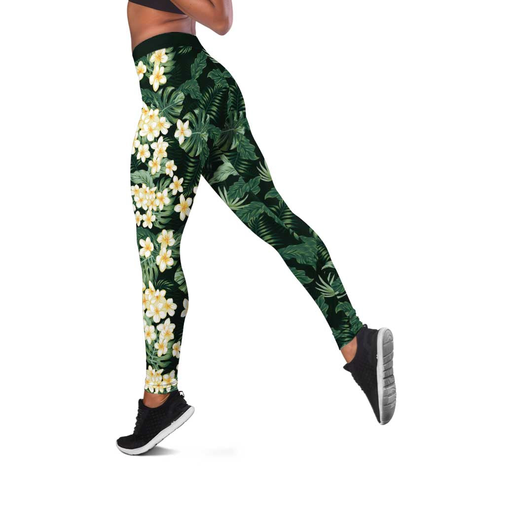 Hawaii Plumeria Tropical Leaves Leggings Monstera Calathea Palm Fronds LT01 Green - Polynesian Pride