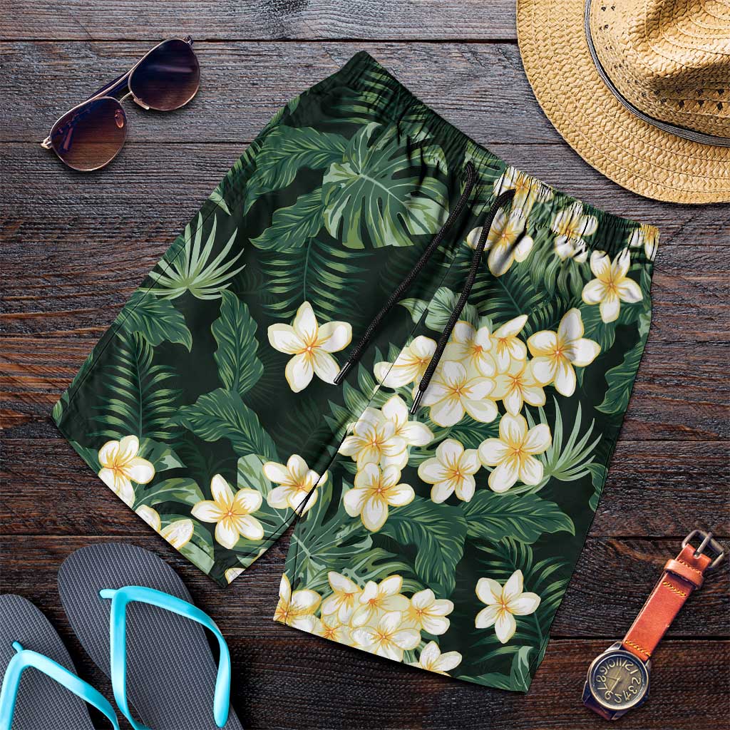 Hawaii Plumeria Tropical Leaves Shorts for Men Monstera Calathea Palm Fronds