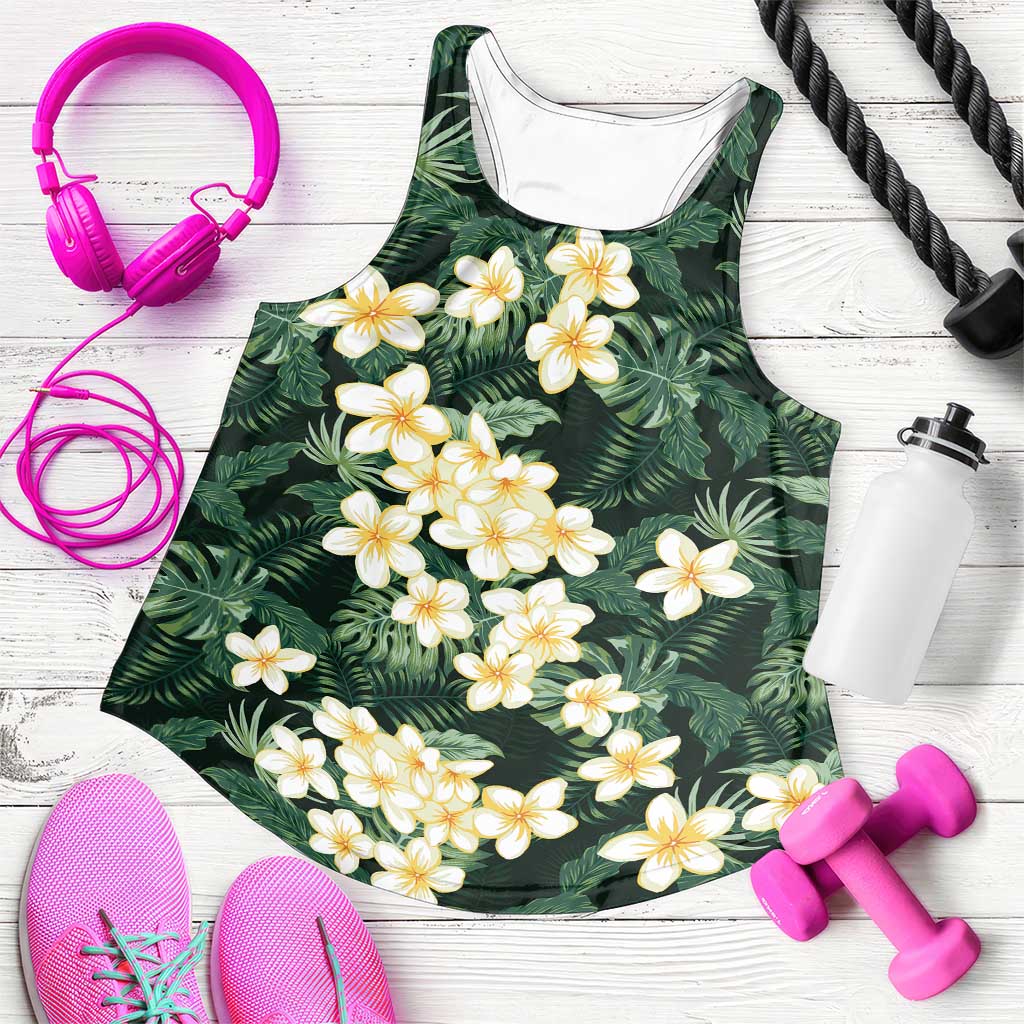 Hawaii Plumeria Tropical Leaves Women Racerback Tank Monstera Calathea Palm Fronds LT01 Green - Polynesian Pride