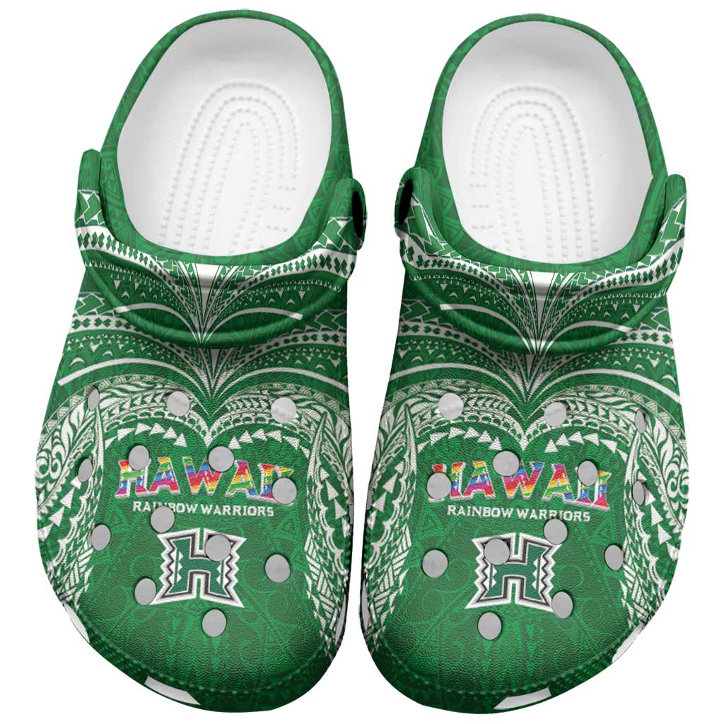 Hawaii Rainbow Warriors Clogs Shoes Polynesian Motif Green Color