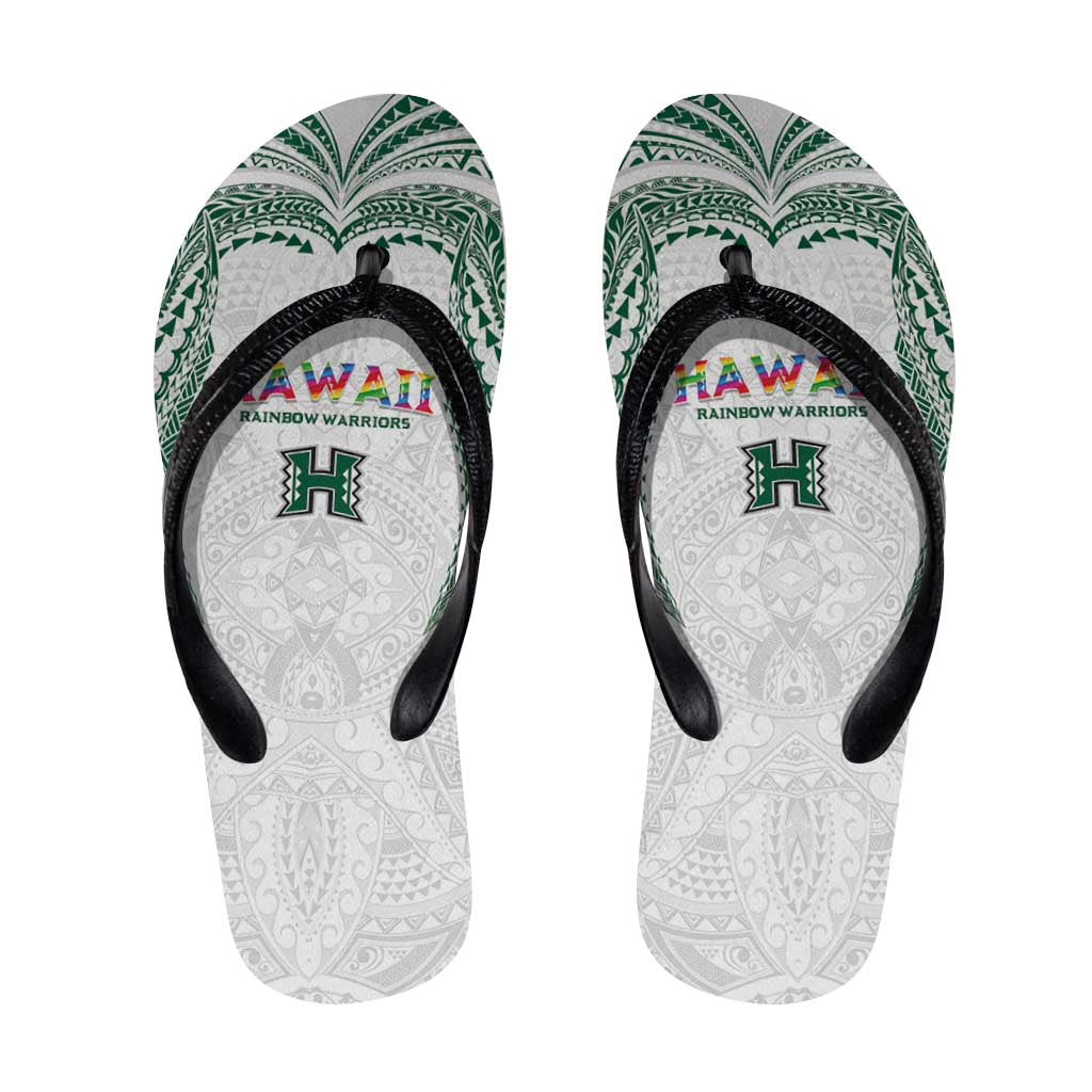 Hawaii Rainbow Warriors Flip Flops Polynesian Motif White Color