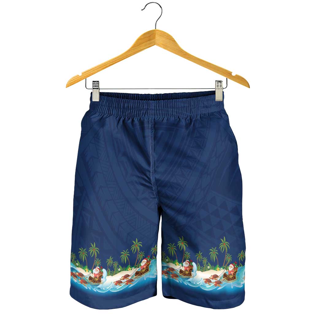 Hawaii Santa Riding Sea Turtle Shorts for Men Mele Kalikimaka Polynesian Pattern - Polynesian Pride