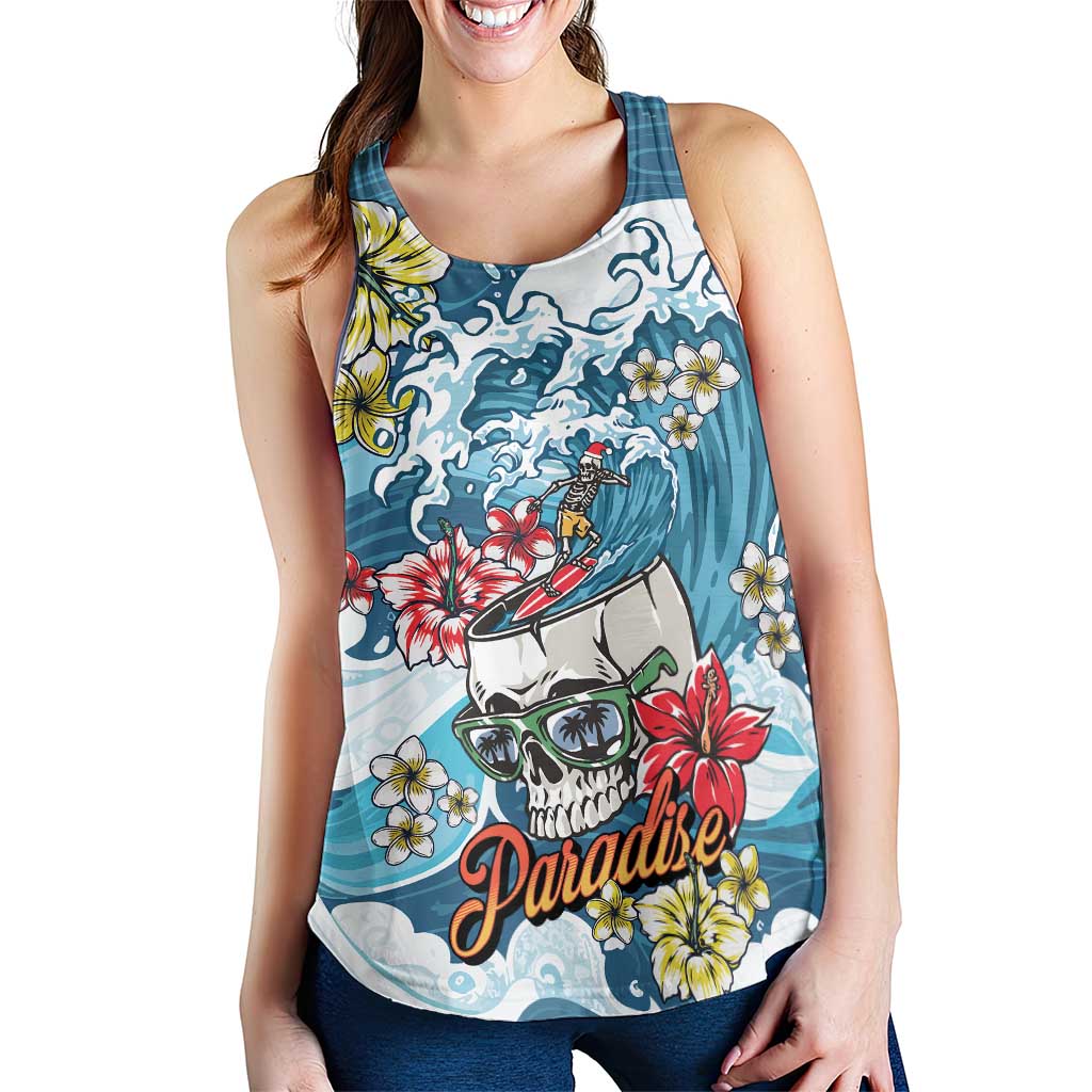 Hawaii Santa Skeleton Surfing Personalized Women Racerback Tank Mele Kalikimaka i Iulai! LT9 - Polynesian Pride