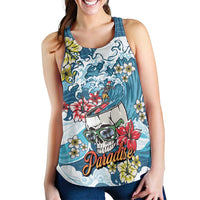 Hawaii Santa Skeleton Surfing Personalized Women Racerback Tank Mele Kalikimaka i Iulai! LT9 - Polynesian Pride