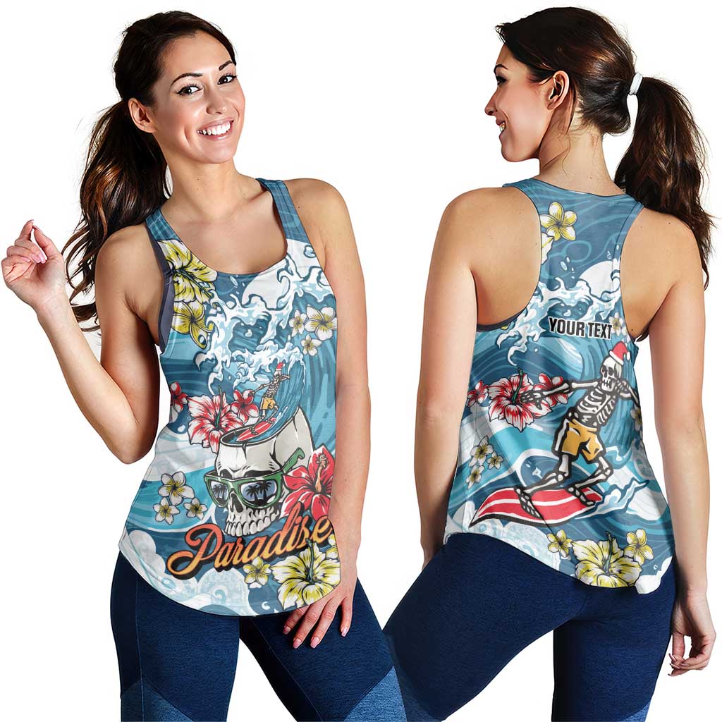Hawaii Santa Skeleton Surfing Personalized Women Racerback Tank Mele Kalikimaka i Iulai! LT9 - Polynesian Pride