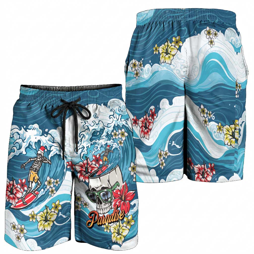 Hawaii Santa Skeleton Surfing Shorts for Men Mele Kalikimaka i Iulai!