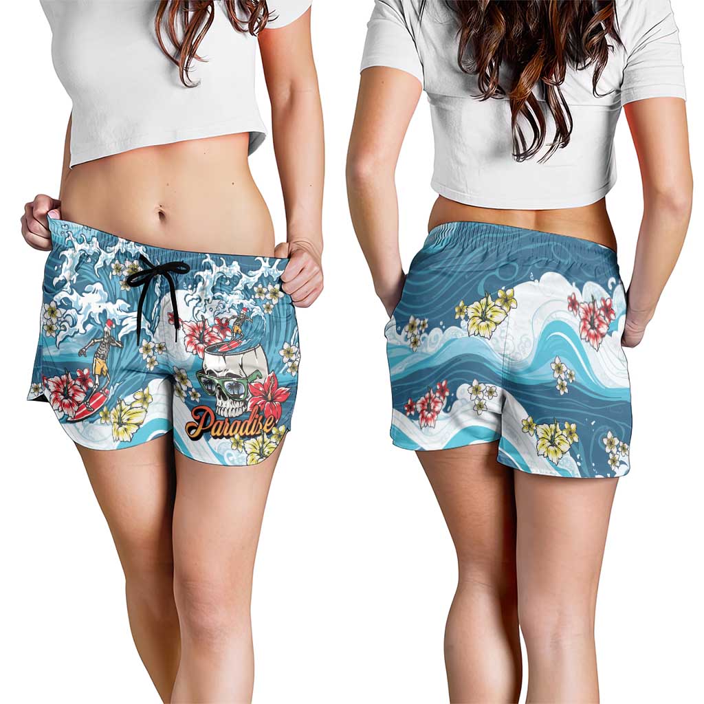 Hawaii Santa Skeleton Surfing Shorts for Women Mele Kalikimaka i Iulai!