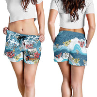 Hawaii Santa Skeleton Surfing Shorts for Women Mele Kalikimaka i Iulai!