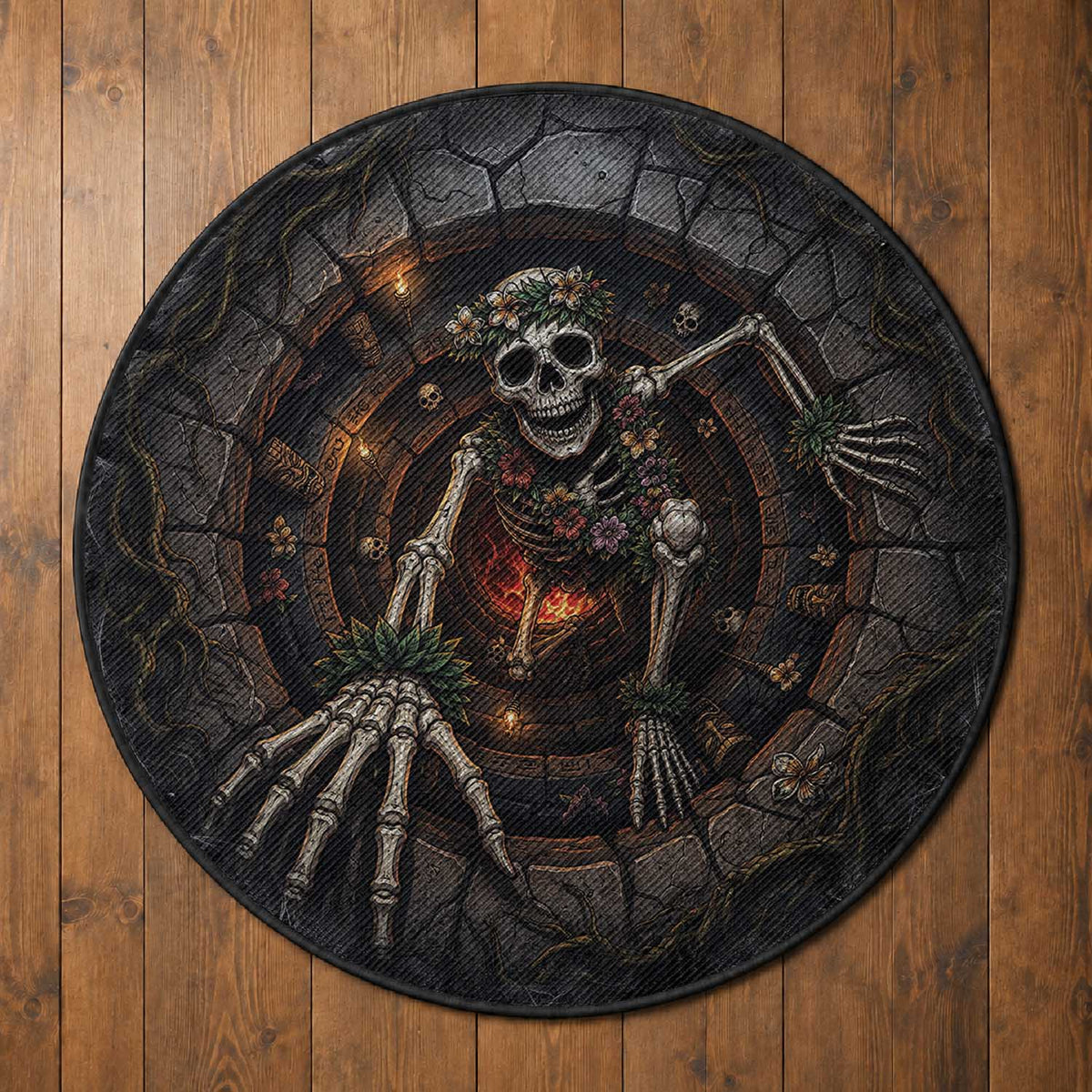 Hawaii Spooky Halloween Round Carpet Creepy Skeleton Hula