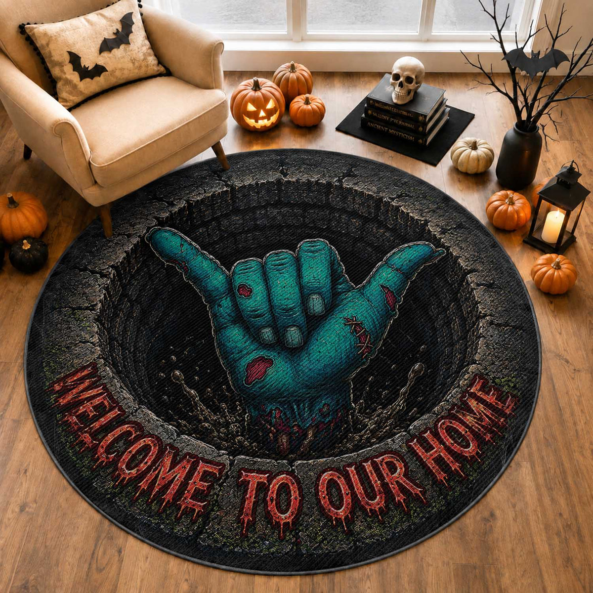 Hawaii Spooky Shaka Hand Halloween Round Carpet Welcome To Our home