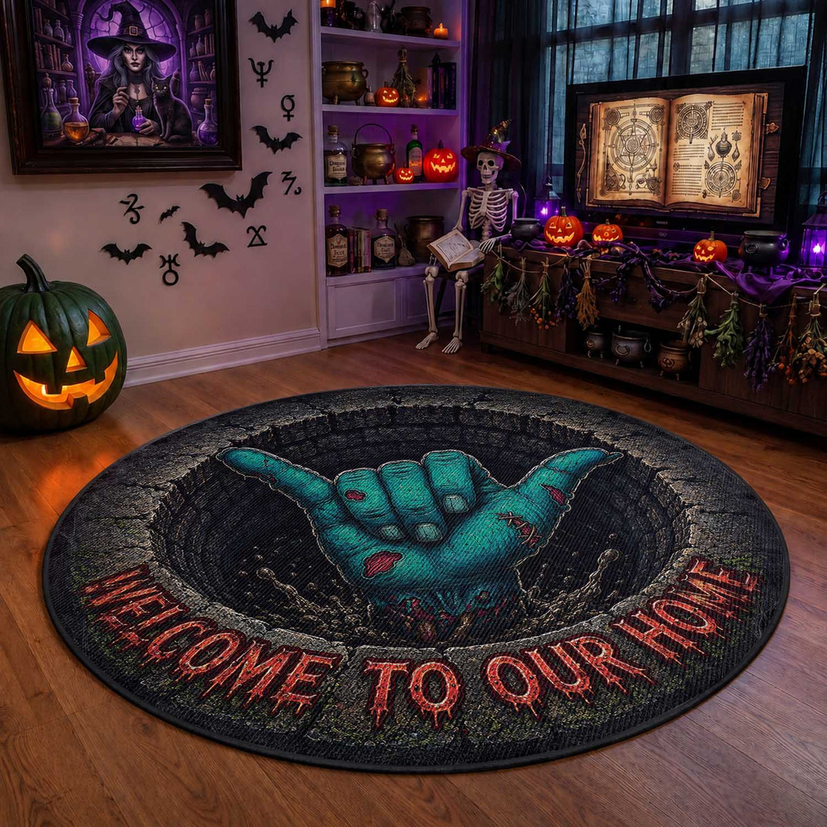 Hawaii Spooky Shaka Hand Halloween Round Carpet Welcome To Our home