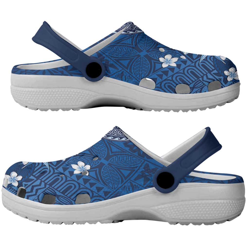 Hawaii Tapa Pattern With Navy Hibiscus Clogs Shoes - Polynesian Pride