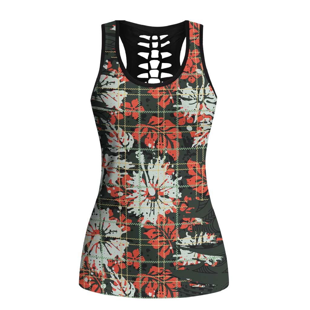 Hawaii Tartan With Hibiscus Hollow Tank Top Polynesian Pattern Vintage