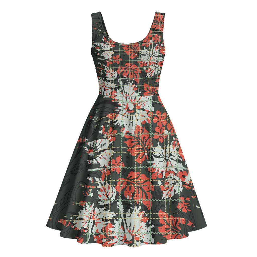 Hawaii Tartan With Hibiscus Midi Dress Polynesian Pattern Vintage