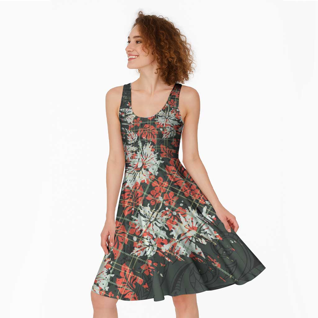 Hawaii Tartan With Hibiscus Midi Dress Polynesian Pattern Vintage