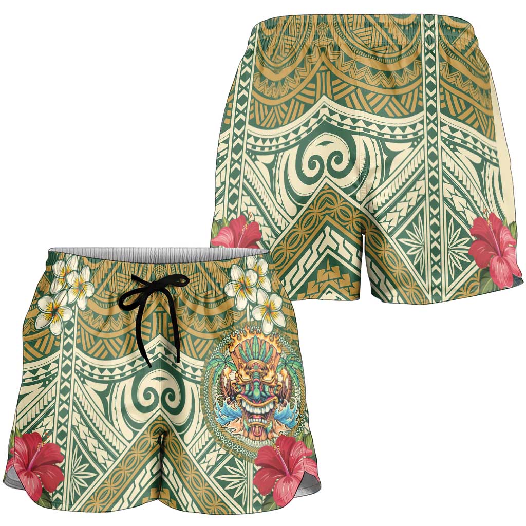 Hawaii Tiki Mask Shorts for Women Mele Kalikimaka i Iulai!