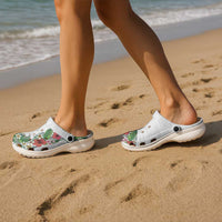 Hawaii Tropical Flowers and Leaves Clogs Shoes Tapa Pattern White Mode LT03 - Polynesian Pride