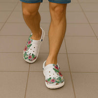 Hawaii Tropical Flowers and Leaves Clogs Shoes Tapa Pattern White Mode LT03 - Polynesian Pride