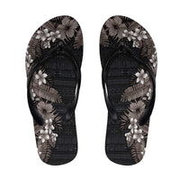 Hawaii Tropical Flowers and Leaves Flip Flops Tapa Pattern Grayscale Mode LT03 Grey - Polynesian Pride