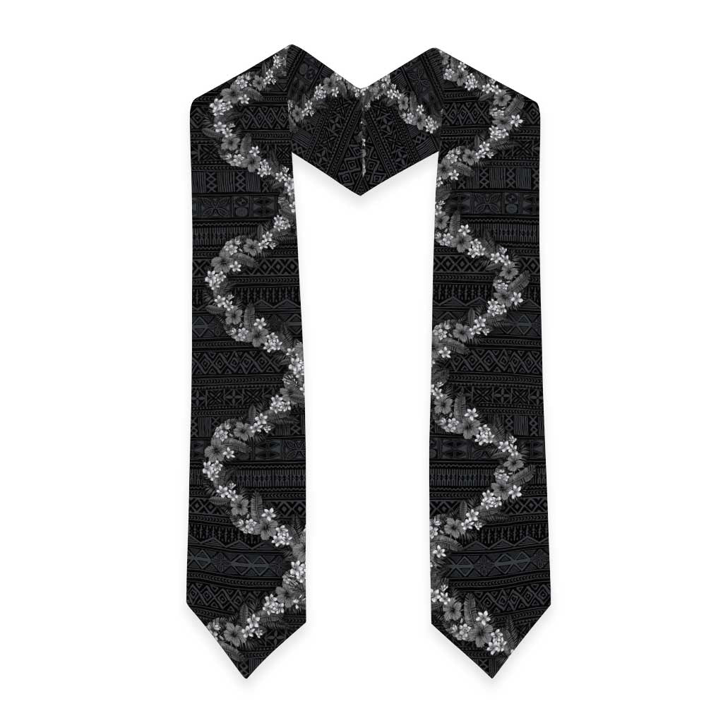 Hawaii Tropical Flowers and Leaves Graduation Stole Tapa Pattern Grayscale Mode LT03 - Polynesian Pride