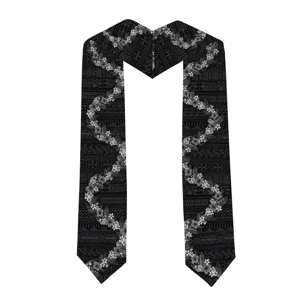 Hawaii Tropical Flowers and Leaves Graduation Stole Tapa Pattern Grayscale Mode LT03 - Polynesian Pride