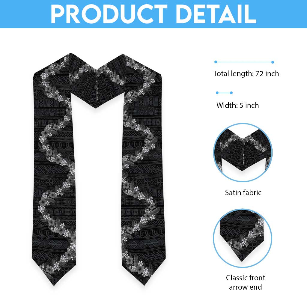 Hawaii Tropical Flowers and Leaves Graduation Stole Tapa Pattern Grayscale Mode LT03 - Polynesian Pride