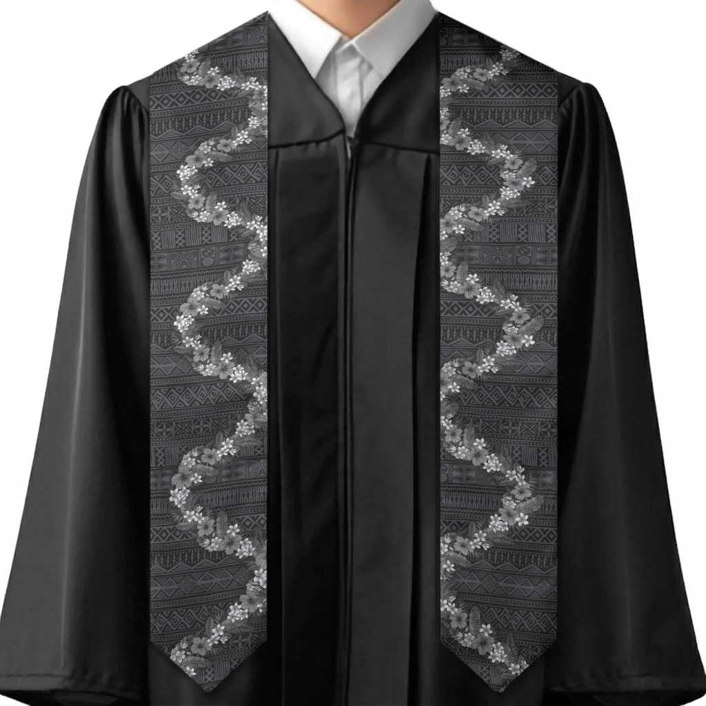 Hawaii Tropical Flowers and Leaves Graduation Stole Tapa Pattern Grayscale Mode LT03 - Polynesian Pride