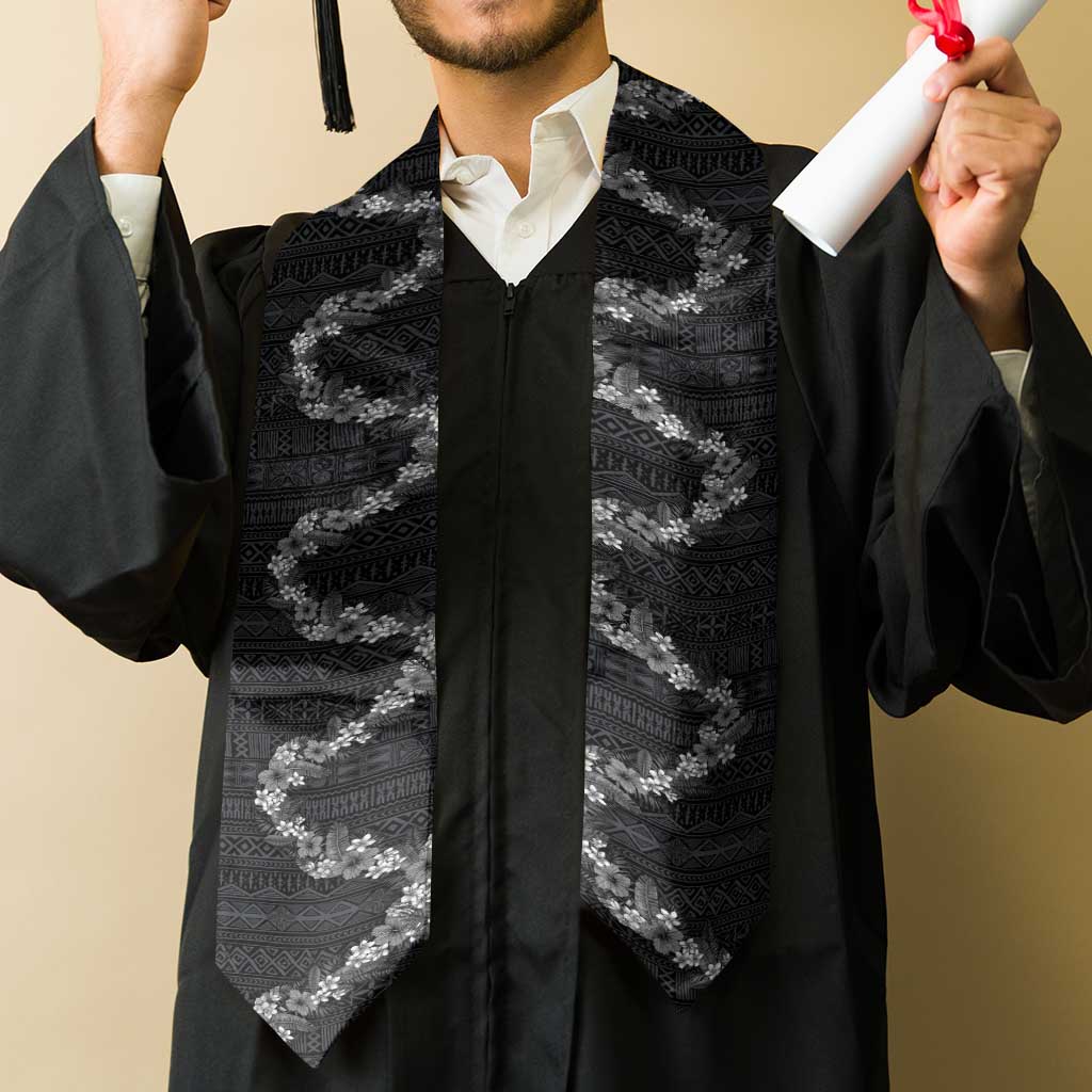 Hawaii Tropical Flowers and Leaves Graduation Stole Tapa Pattern Grayscale Mode LT03 - Polynesian Pride