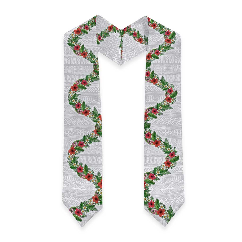 Hawaii Tropical Flowers and Leaves Graduation Stole Tapa Pattern White Mode LT03 - Polynesian Pride