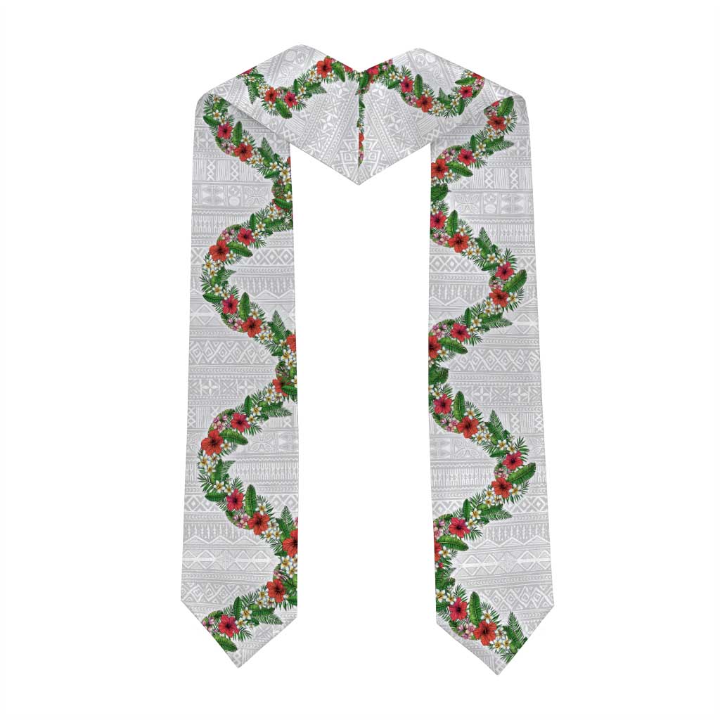 Hawaii Tropical Flowers and Leaves Graduation Stole Tapa Pattern White Mode LT03 - Polynesian Pride