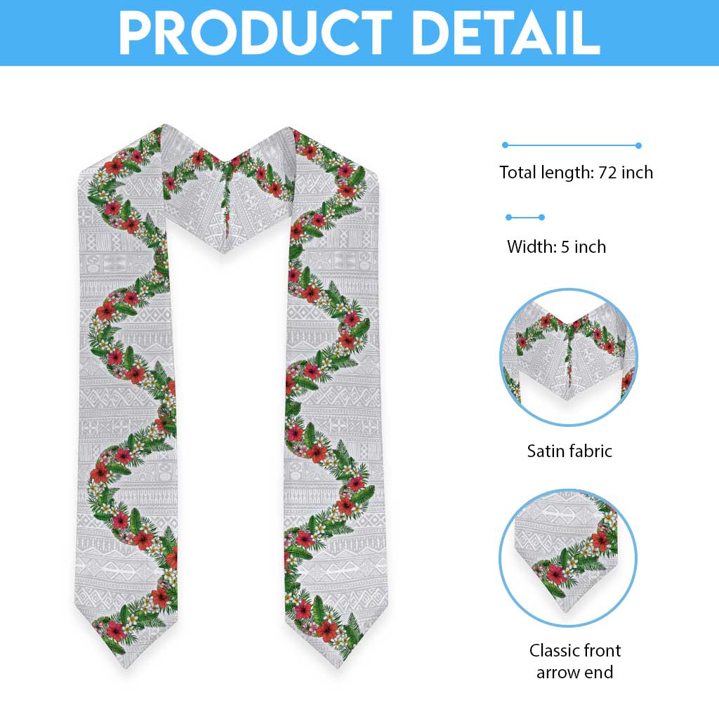 Hawaii Tropical Flowers and Leaves Graduation Stole Tapa Pattern White Mode LT03 - Polynesian Pride