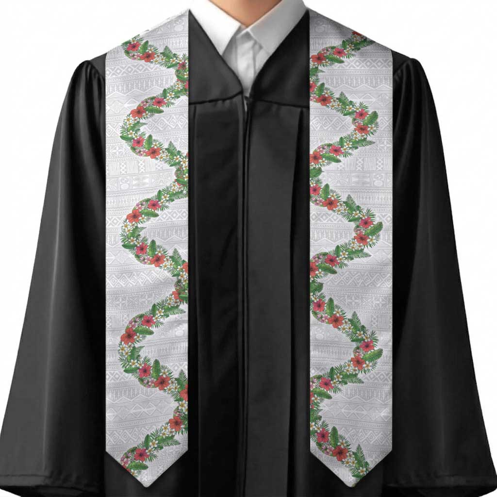 Hawaii Tropical Flowers and Leaves Graduation Stole Tapa Pattern White Mode LT03 - Polynesian Pride