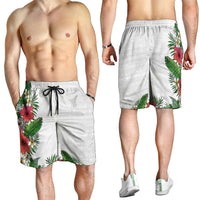 Hawaii Tropical Flowers and Leaves Shorts for Men Tapa Pattern White Mode