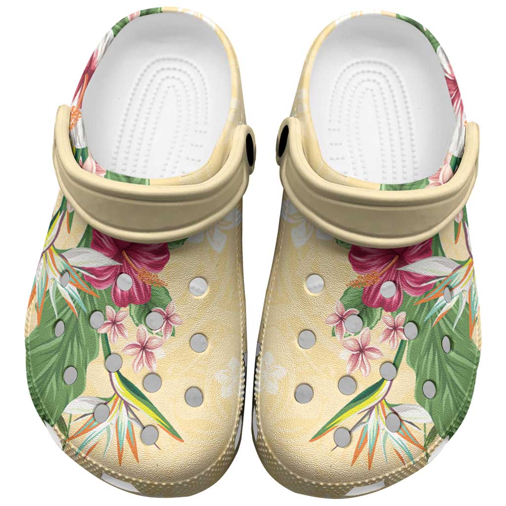 Hawaii Tropical Flowers Clogs Shoes Polynesian Tattoo Buttermilk