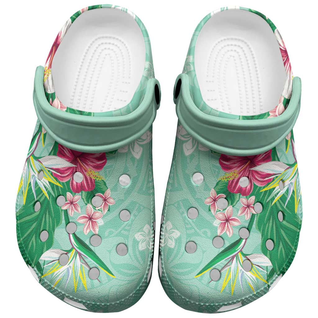 Hawaii Tropical Flowers Clogs Shoes Polynesian Tattoo Mint Green LT05 Green - Polynesian Pride