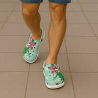Hawaii Tropical Flowers Clogs Shoes Polynesian Tattoo Mint Green LT05 - Polynesian Pride