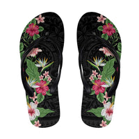 Hawaii Tropical Flowers Flip Flops Polynesian Tattoo Black