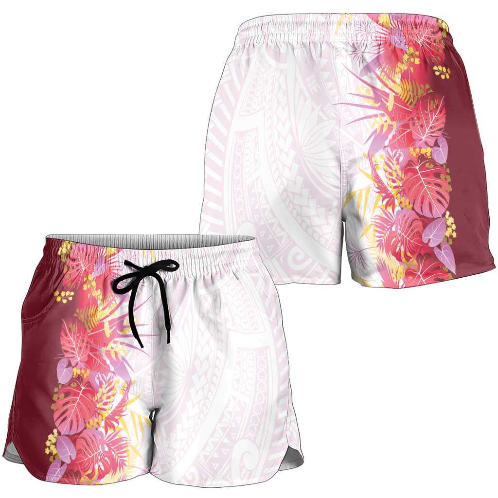 Hawaii Tropical Plant Akala Shorts for Women Vibrant Polynesian Pattern