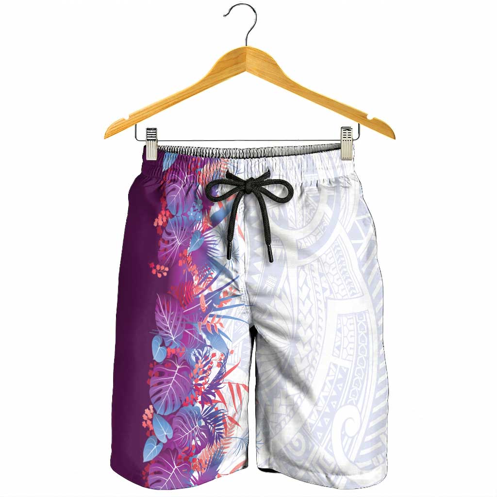 Hawaii Tropical Plant Poni Shorts for Men Vibrant Polynesian Pattern