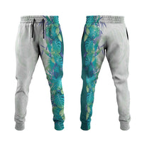 Hawaii Tropical Plant Teal Jogger Pants Vibrant Polynesian Pattern