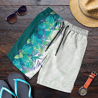 Hawaii Tropical Plant Teal Shorts for Men Vibrant Polynesian Pattern