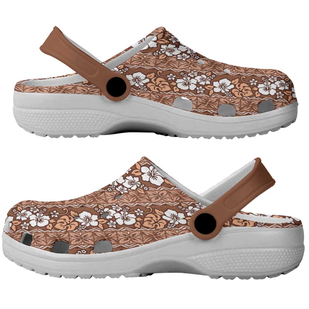Hawaii Vintage Brown Hibiscus Tapa Pattern Clogs Shoes - Polynesian Pride