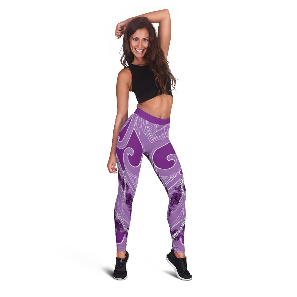 Hawaii Violet Hibiscus Pikake Lei Leggings - Polynesian Pride