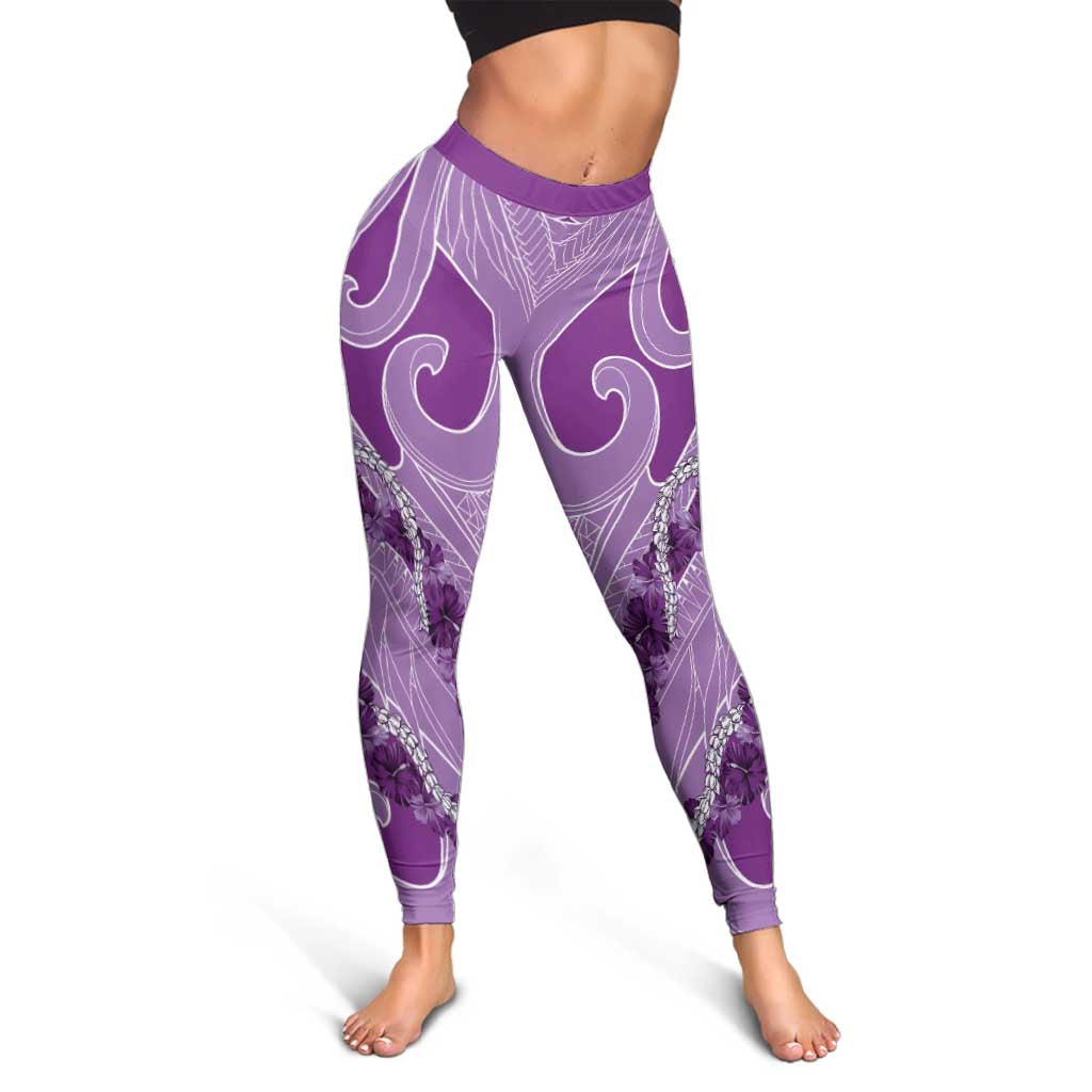 Hawaii Violet Hibiscus Pikake Lei Leggings - Polynesian Pride