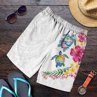 Hawaiian Abstract Art Turtles Shorts for Men with Plumeria and Hibiscus - Polynesian Pride