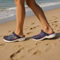 Hawaiian Abstract Sea Turtle Clogs Shoes Polynesian Tapa Art and Kakau Tattoo Purple WaterColor - Polynesian Pride