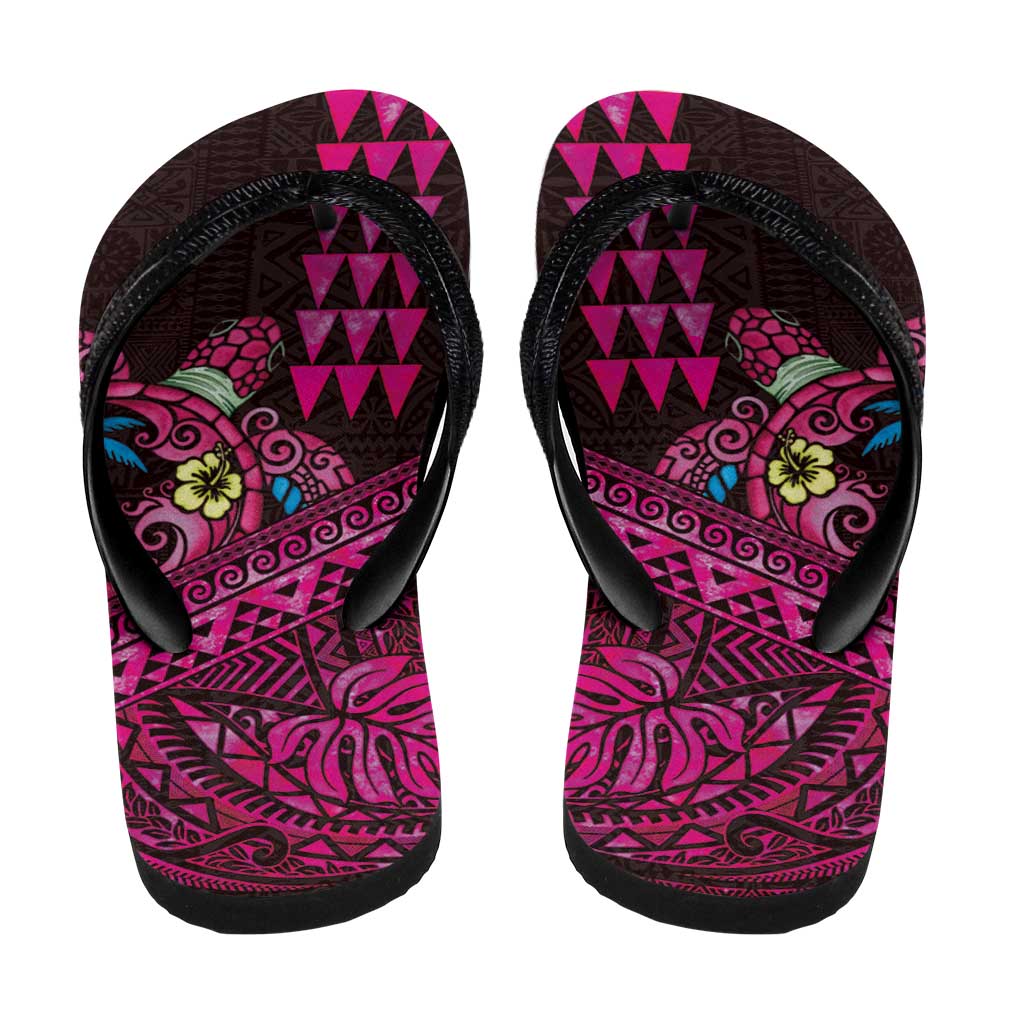Hawaiian Abstract Sea Turtle Flip Flops Polynesian Tapa Art and Kakau Tattoo Pink WaterColor - Polynesian Pride