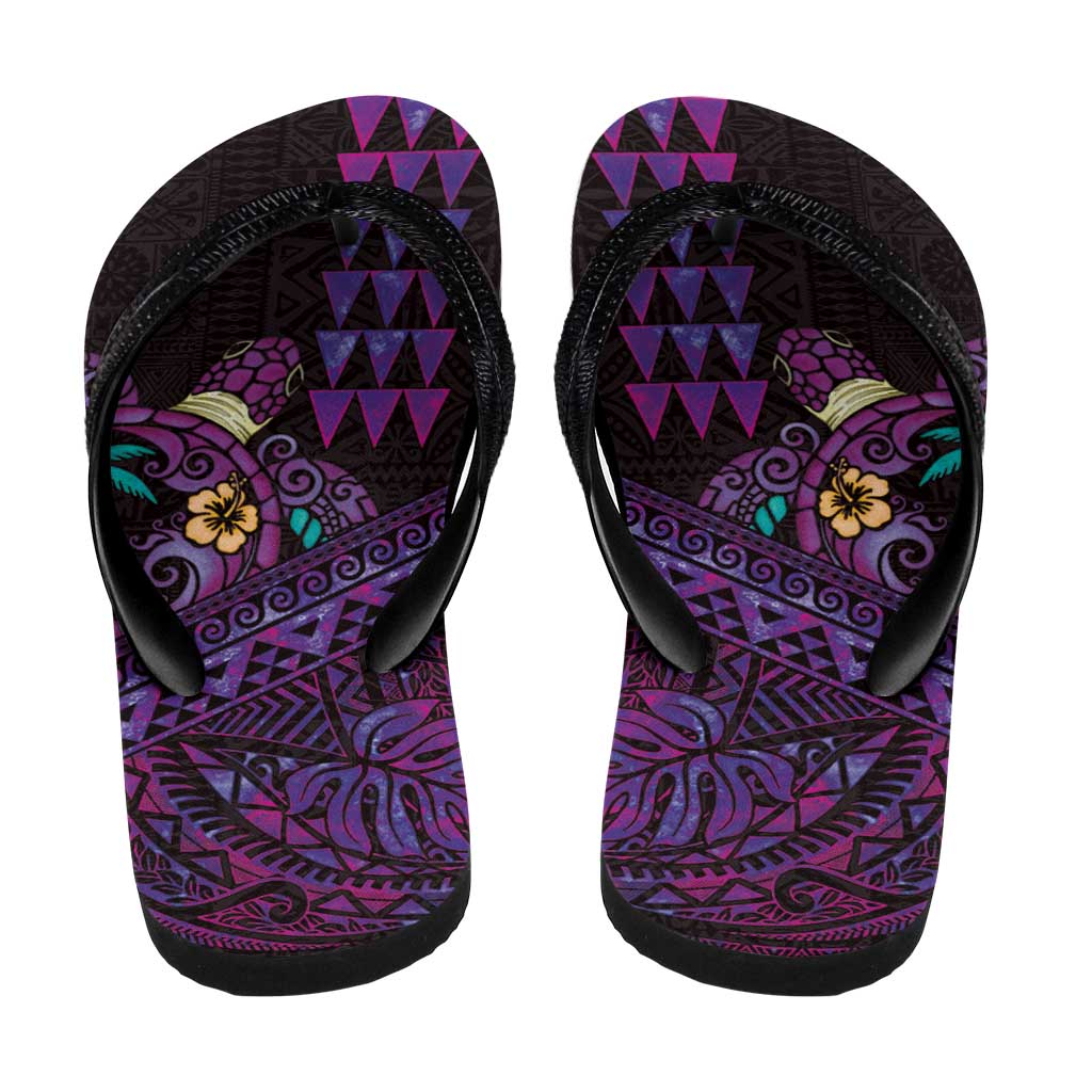 Hawaiian Abstract Sea Turtle Flip Flops Polynesian Tapa Art and Kakau Tattoo Purple WaterColor - Polynesian Pride