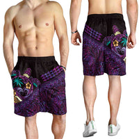 Hawaiian Abstract Sea Turtle Shorts for Men Polynesian Tapa Art and Kakau Tattoo Purple WaterColor - Polynesian Pride